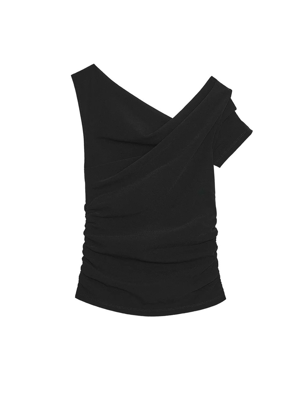 Zara Women's Asymmetric Ruched One-Shoulder Black Top
